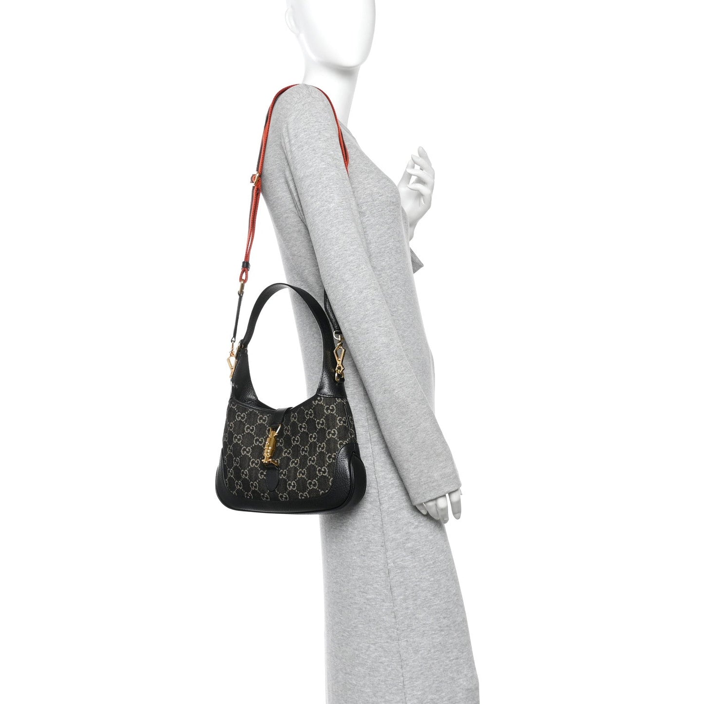 Jacquard Denim GG Monogram Small Jackie 1961 Hobo Black Ivory