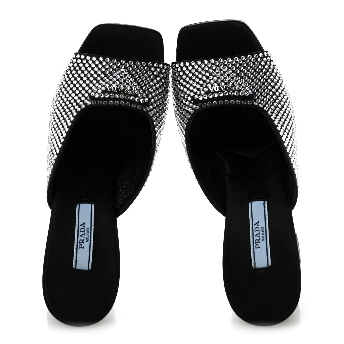 Satin Crystal Logo 90mm Slide Sandals 36 Cristal