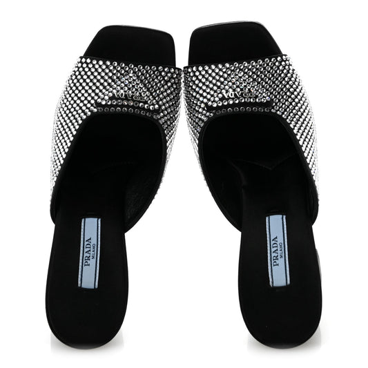 Satin Crystal Logo 90mm Slide Sandals 36 Cristal
