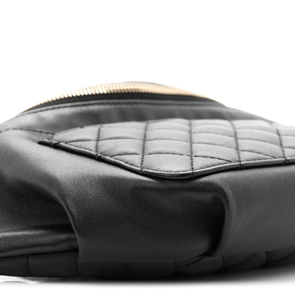 Lambskin Quilted Waist Bag Fanny Pack Black