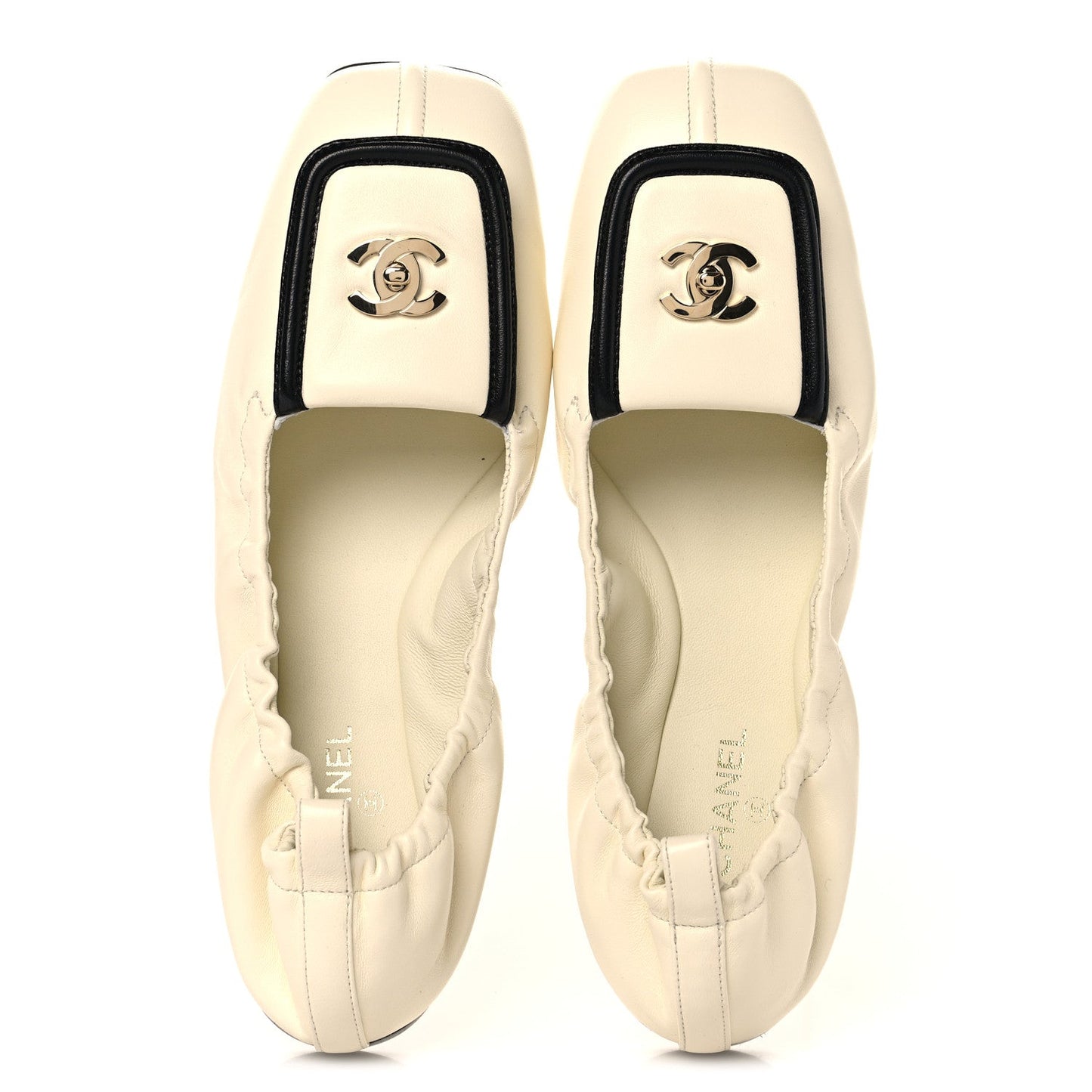 Lambskin CC Turnlock Ballerina Flats 38.5 Ivory Black