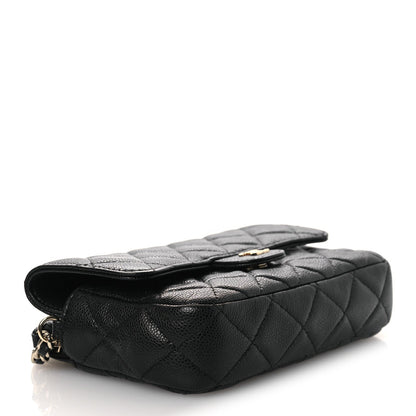 Caviar Quilted Flap Phone Holder With Chain Black