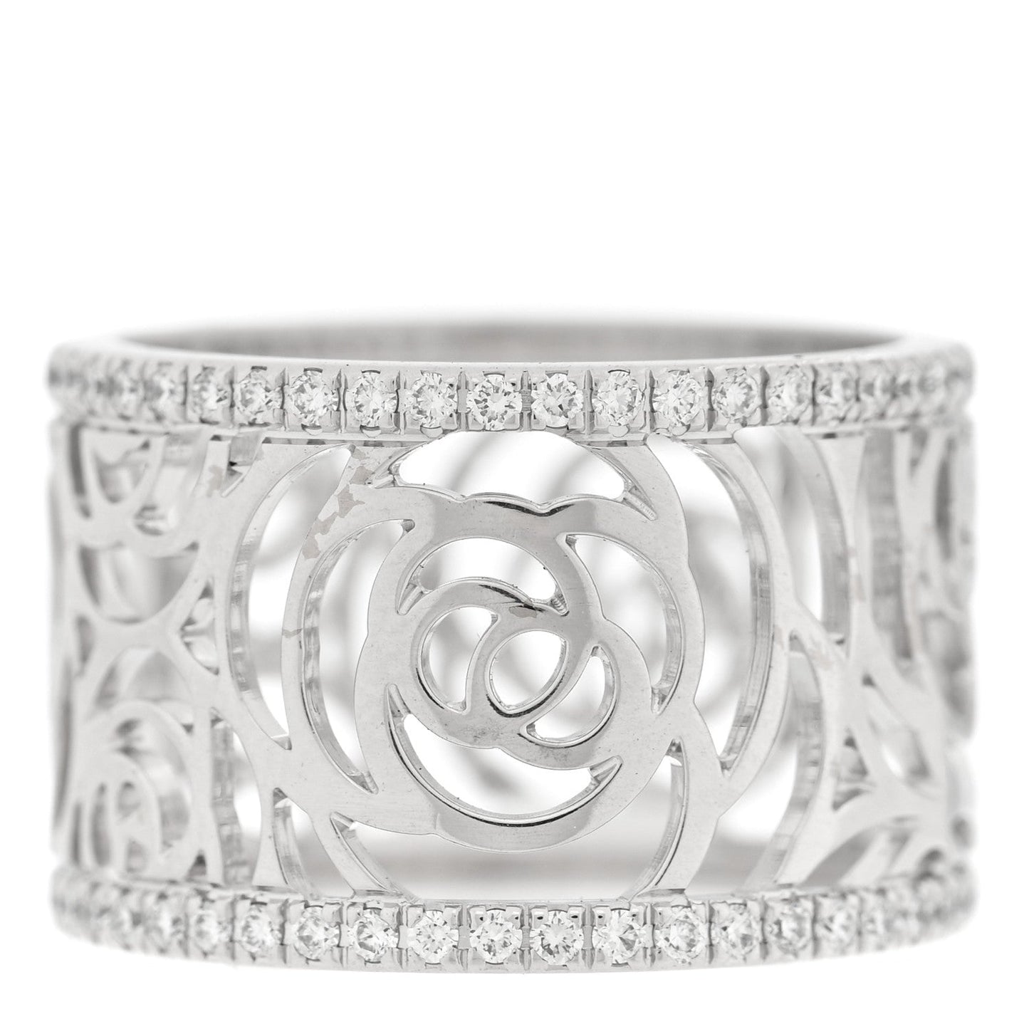 18K White Gold Diamond Camellia Ajoure Band Ring 50 5.5