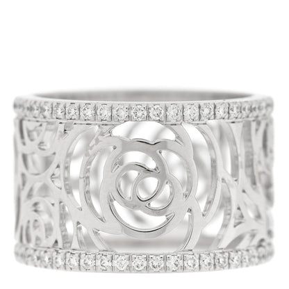 18K White Gold Diamond Camellia Ajoure Band Ring 50 5.5