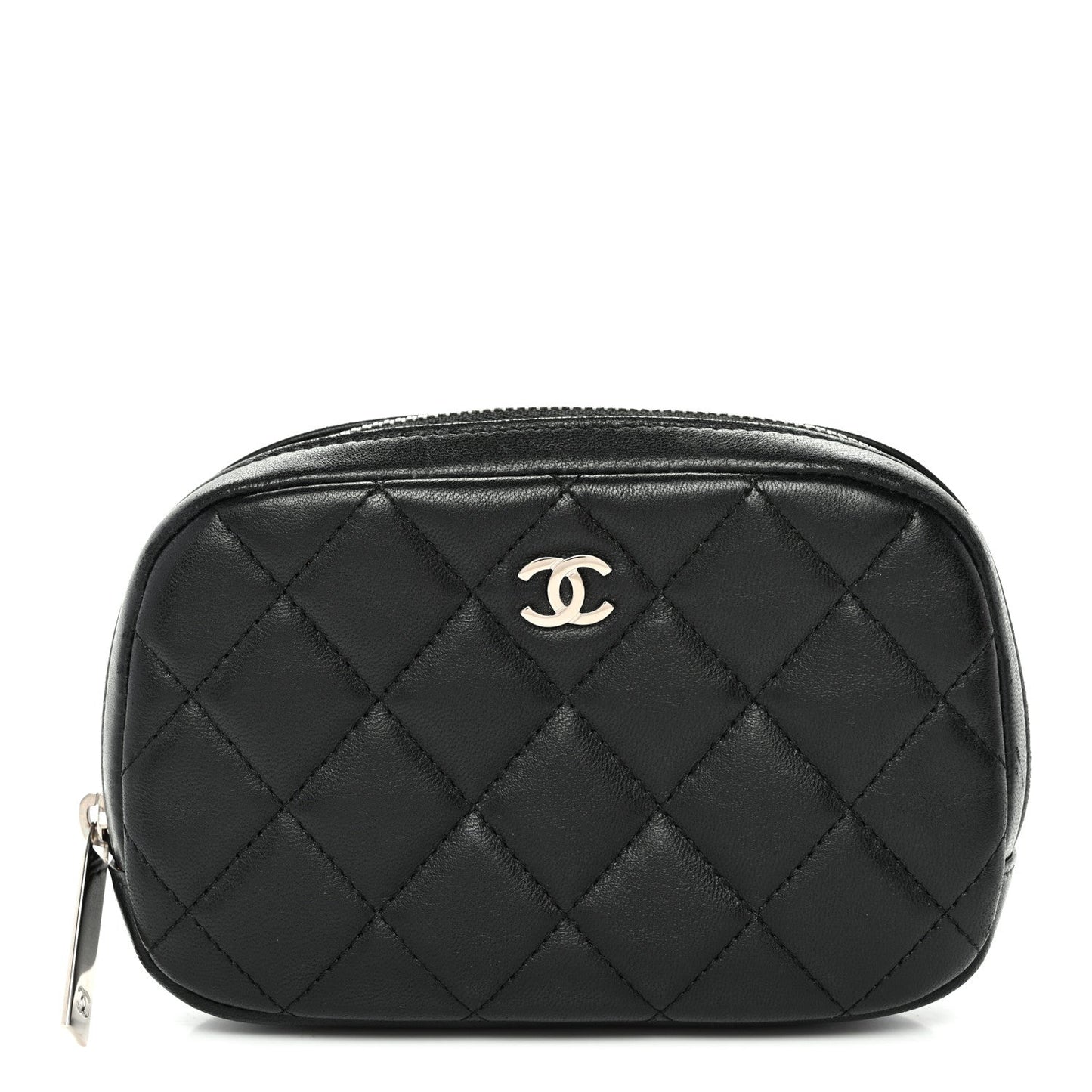 Lambskin Quilted Small Curvy Pouch Cosmetic Case Black