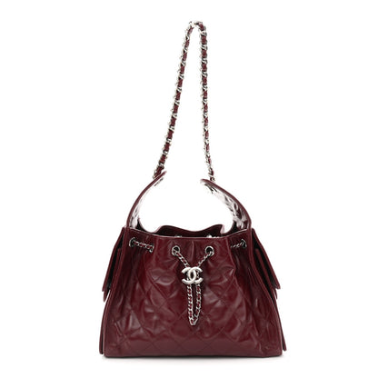 Shiny Calfskin Quilted Small Chanel 25 Handbag Burgundy