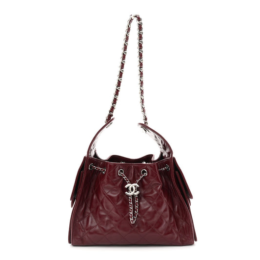 Shiny Calfskin Quilted Small Chanel 25 Handbag Burgundy