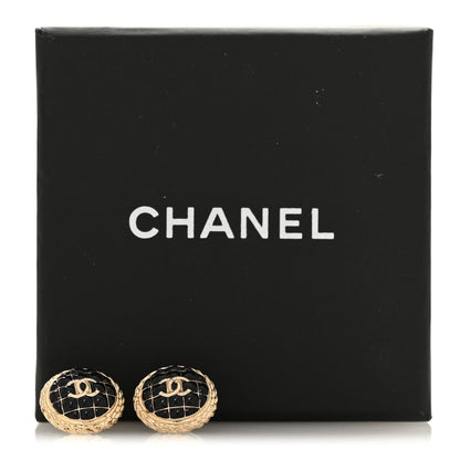 Resin CC Chain Round Earrings Gold Black