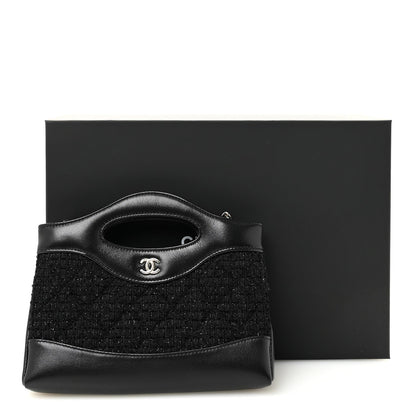 Tweed Shiny Calfskin Quilted Nano 31 Shopping Bag Black