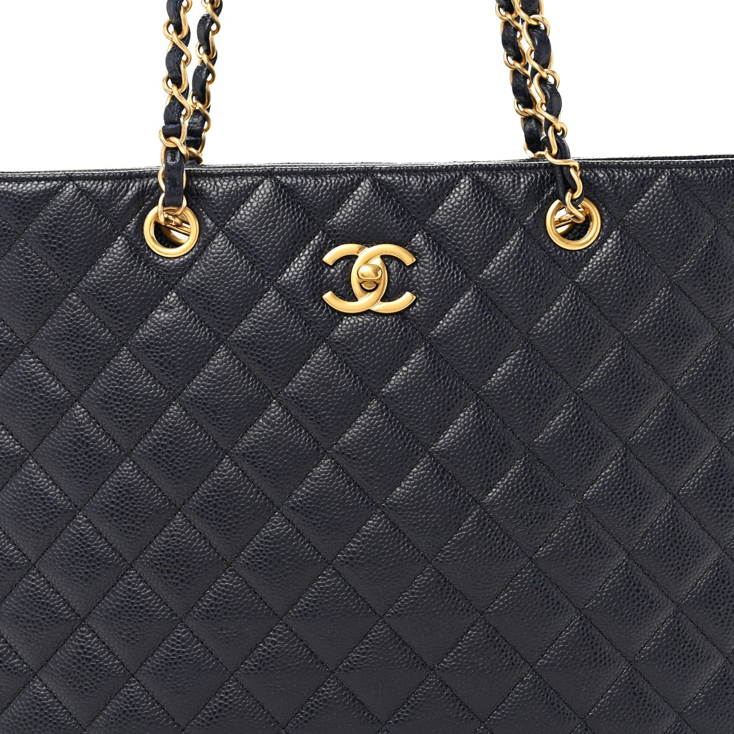 Caviar Quilted Large CC Shopping Tote Navy
