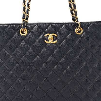 Caviar Quilted Large CC Shopping Tote Navy