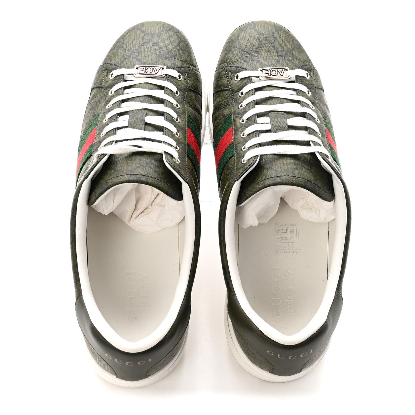 GG Supreme Monogram Web Mens New Ace Sneakers 10 Green