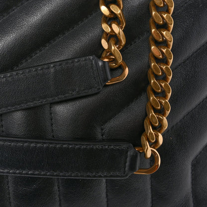 Calfskin Y Quilted Monogram Large Loulou Chain Satchel Black