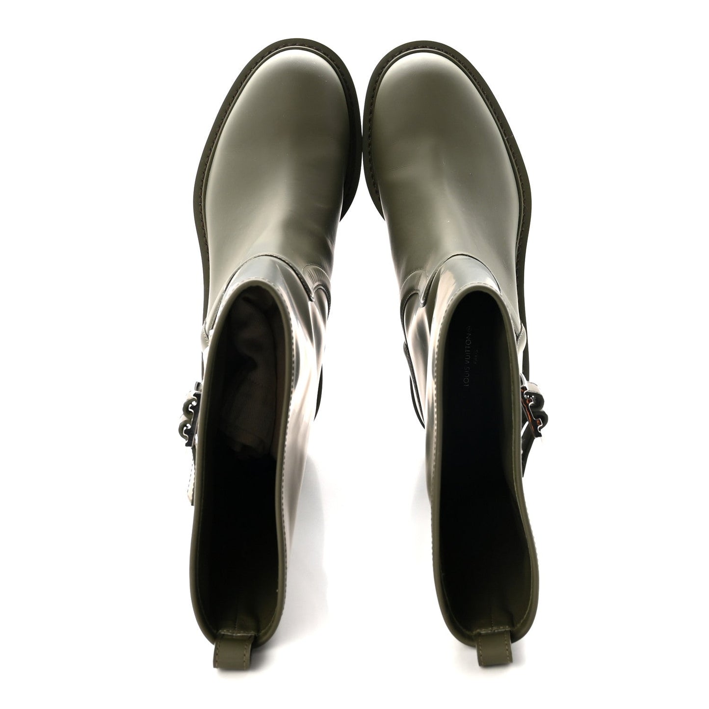 Rubber Calfskin Territory Flat Boots 37 Khaki