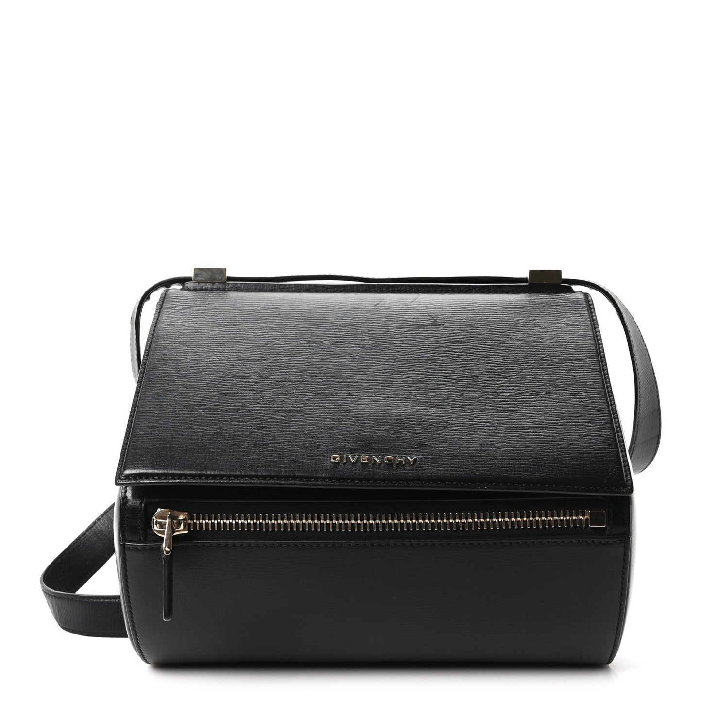 Textured Calfskin Medium Pandora Box Crossbody Bag Black