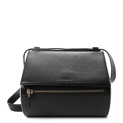 Textured Calfskin Medium Pandora Box Crossbody Bag Black