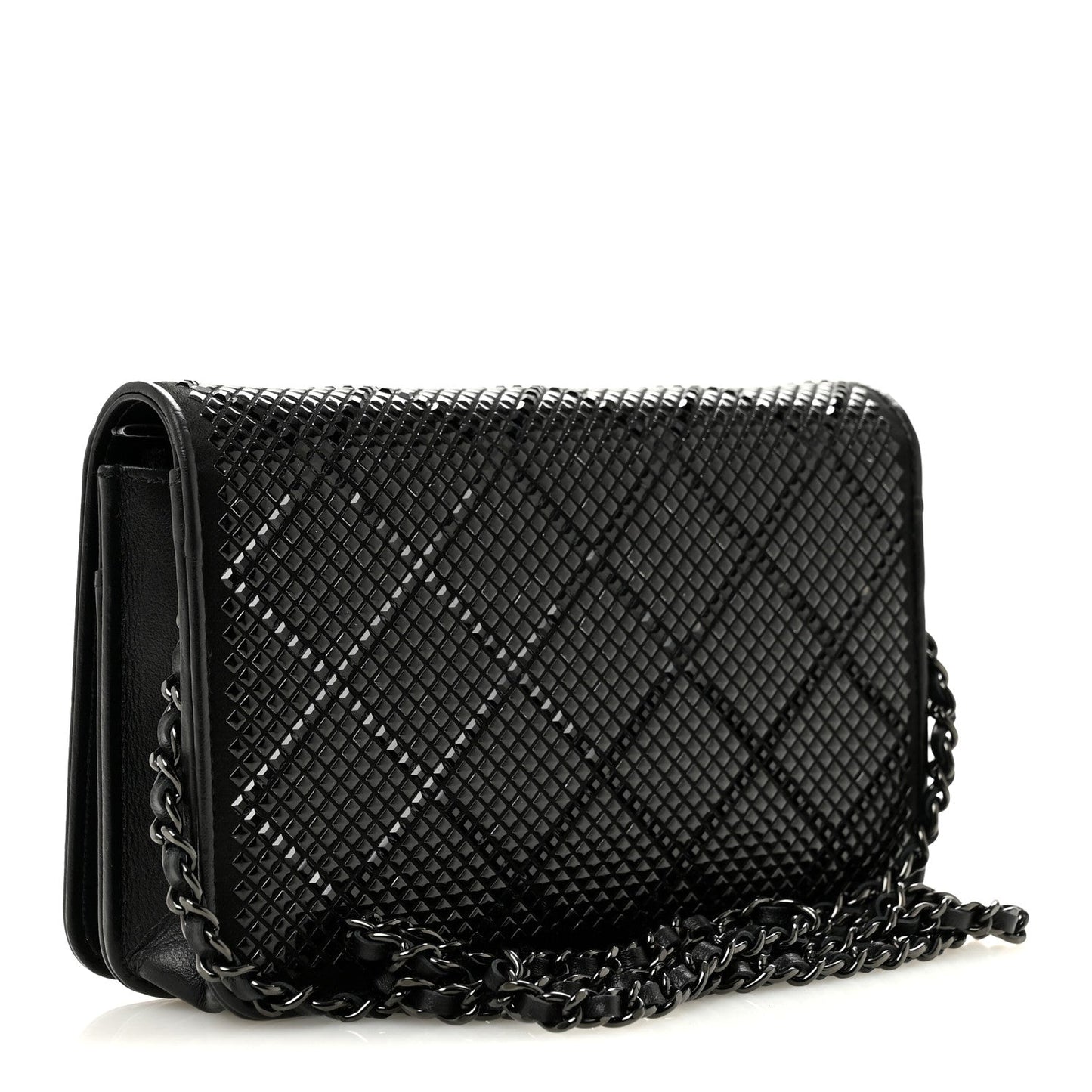 Lambskin Studded Wallet On Chain WOC Black