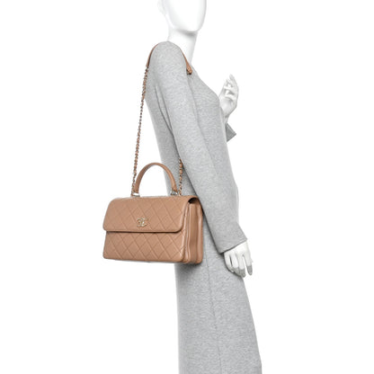 Lambskin Quilted Medium Trendy CC Flap Dual Handle Bag Camel