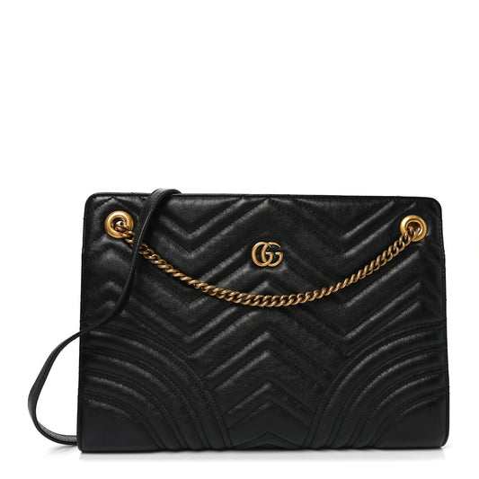 Azalea Calfskin Matelasse Heart Medium GG Marmont Slim Shoulder Bag Black