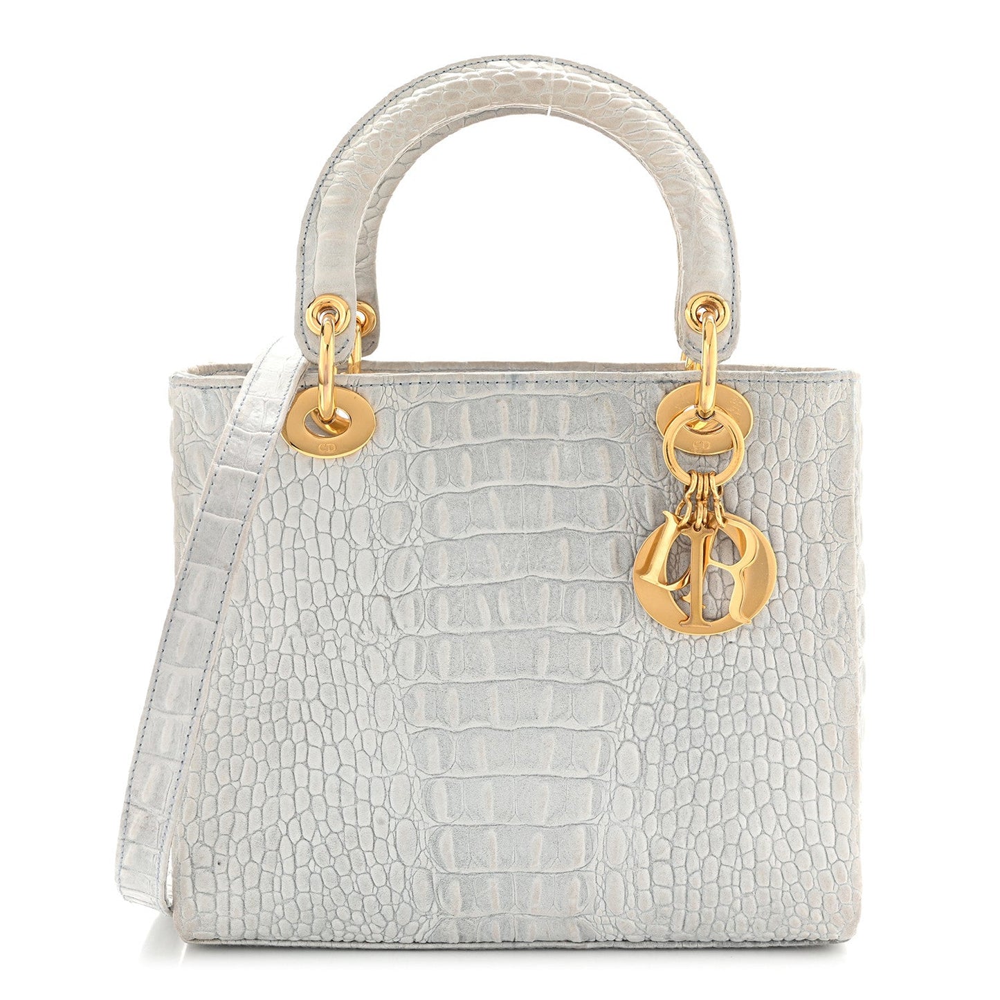 Calfskin Alligator Embossed Medium Lady Dior Light Blue