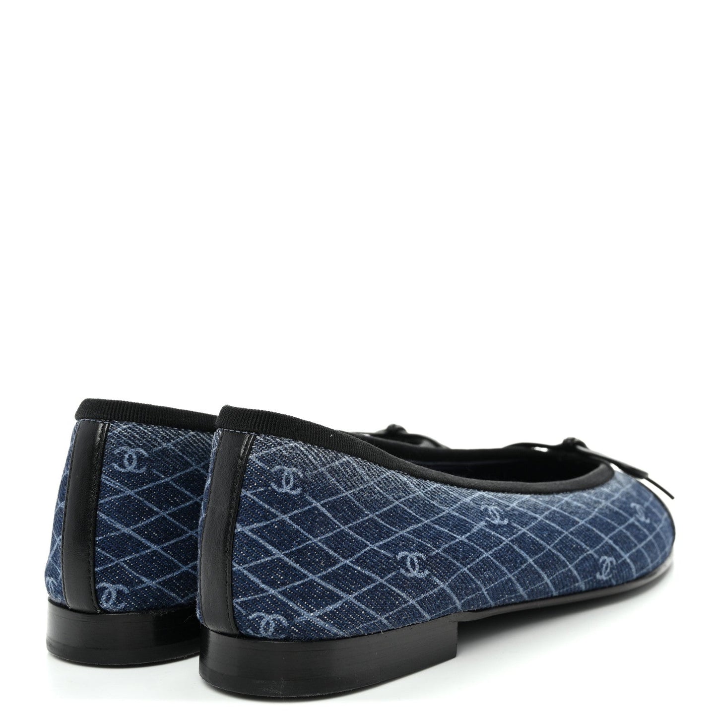 Denim Printed Quilt CC Cap Toe Ballerina Flats 35.5 Navy Blue Dark Grey