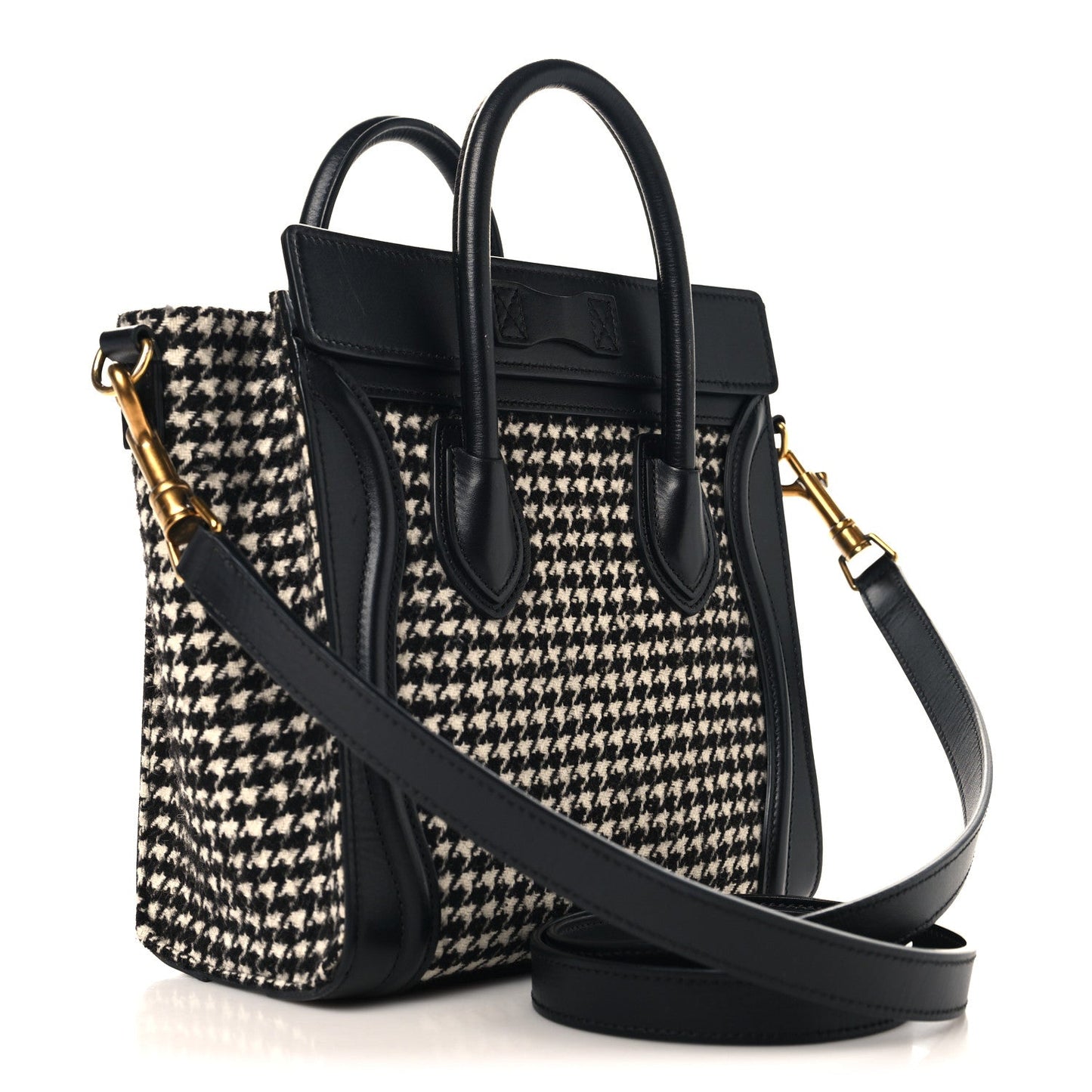 Smooth Calfskin Houndstooth Nano Luggage White Black