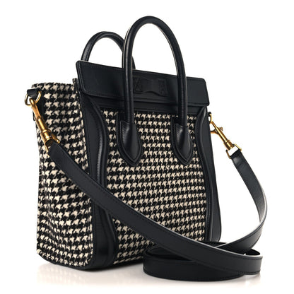 Smooth Calfskin Houndstooth Nano Luggage White Black