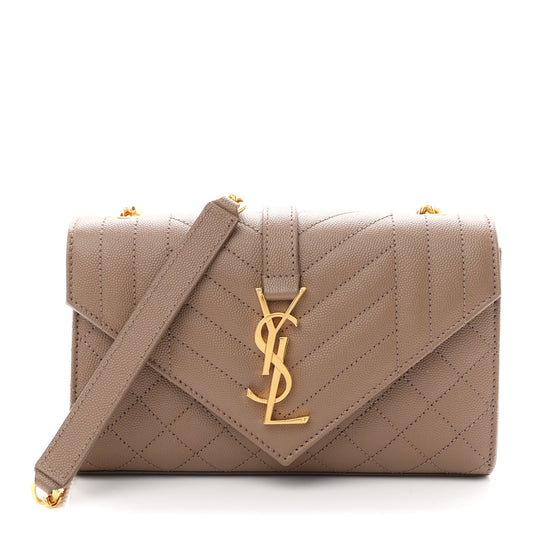 Grain De Poudre Textured Mixed Matelasse Triquilt Small Monogram Satchel Taupe