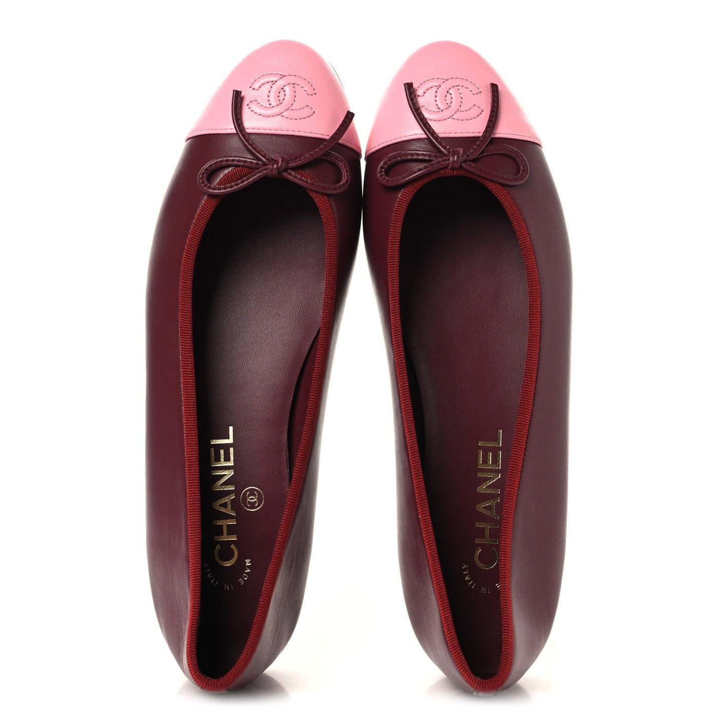 Lambskin Cap Toe CC Ballerina Flats 39 Burgundy Pink