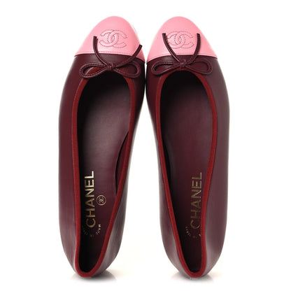 Lambskin Cap Toe CC Ballerina Flats 39 Burgundy Pink