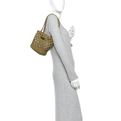Yarn Raffia Effect Crochet Embroidered Mini Logo Tote Oliva