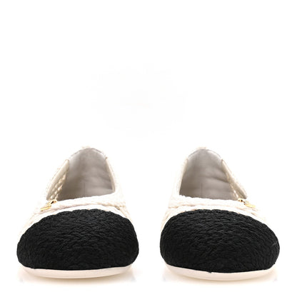 Mesh Crochet Cap Toe Ballerina Flats 39.5 White Black