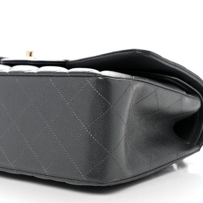 Caviar Quilted Jumbo Double Flap Dark Grey