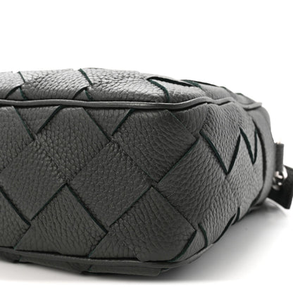Grained Calfskin Intrecciato Medium Camera Bag Dark Green