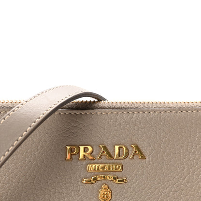 Vitello Daino Zippered Crossbody Bag Argilla