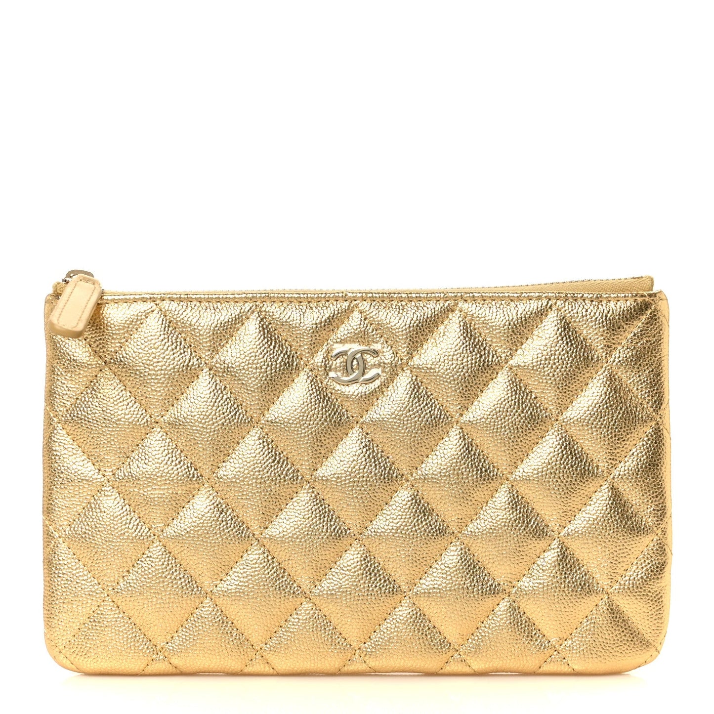 Metallic Caviar Quilted Small Zipped Pouch Gold