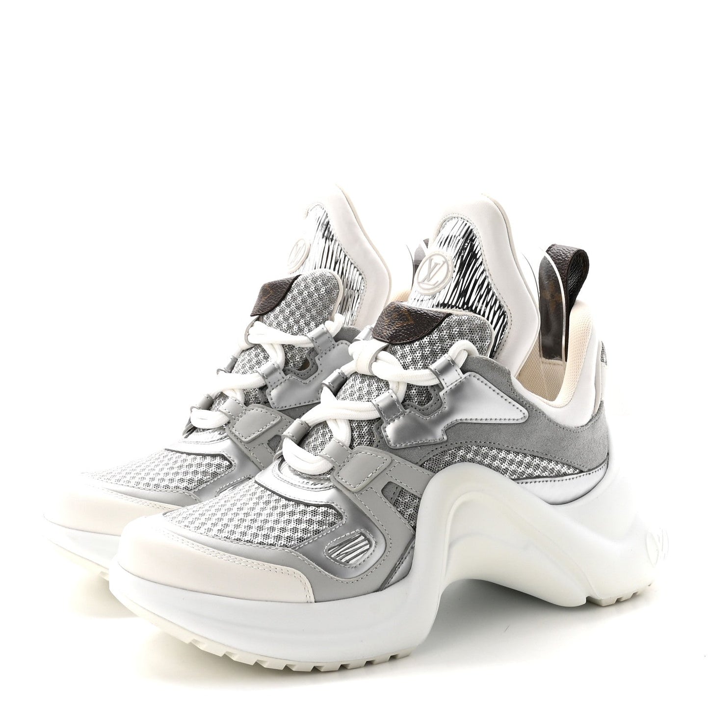 Metallic Calfskin Technical Nylon LV Archlight Sneakers 37 White Silver