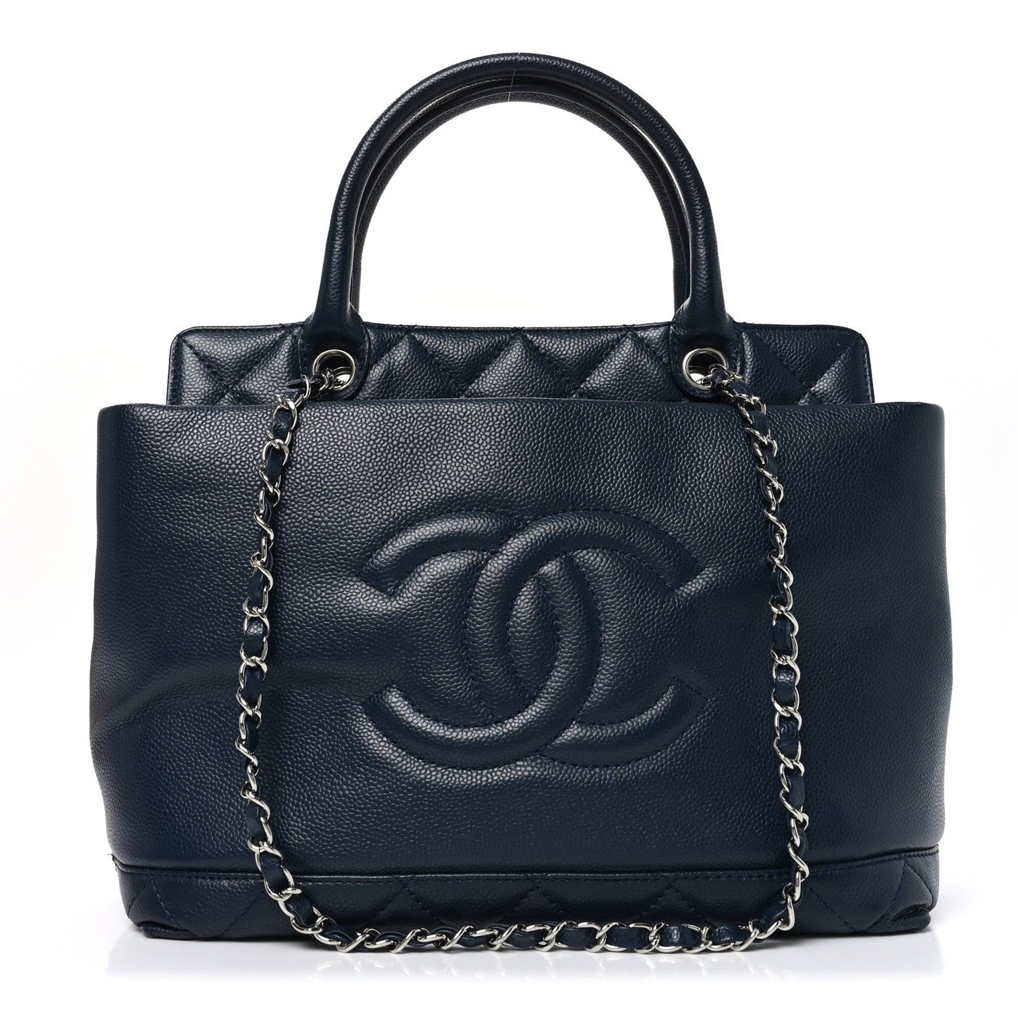 Soft Caviar CC Medium Top Handle Tote Navy Blue