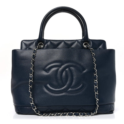 Soft Caviar CC Medium Top Handle Tote Navy Blue