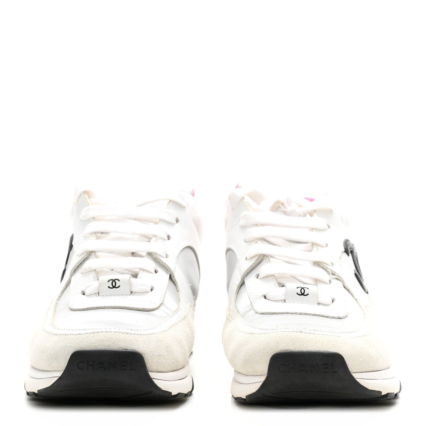 Calfskin Fabric Sneakers 39 White Silver Fluo Pink