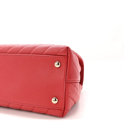 Caviar Chevron Quilted Small Coco Handle Flap Red