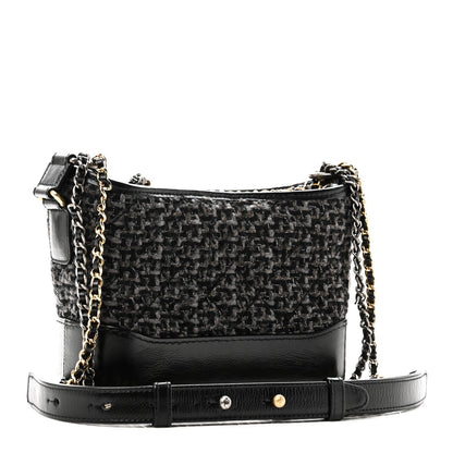 Tweed Calfskin Small Gabrielle Hobo Black