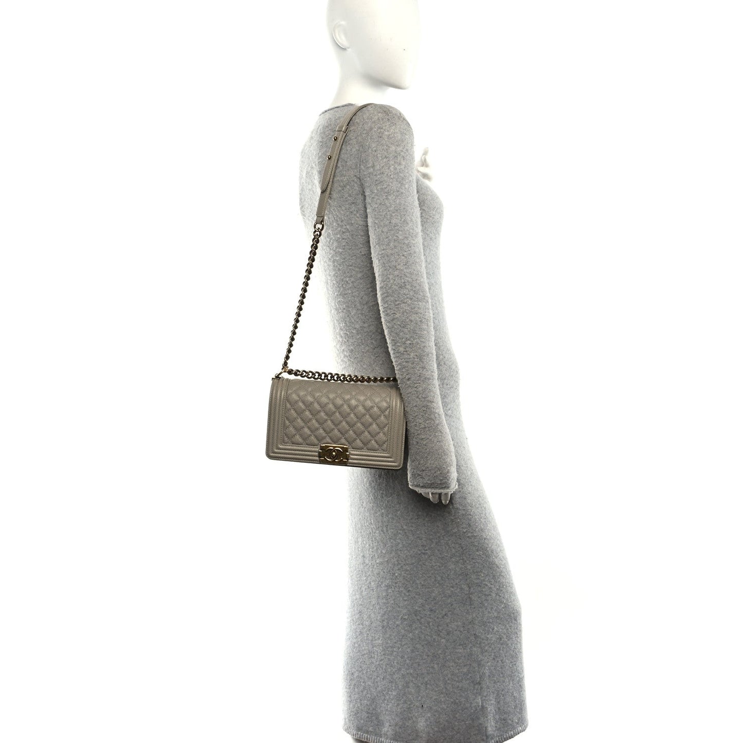 Caviar Quilted Medium Boy Flap Grey