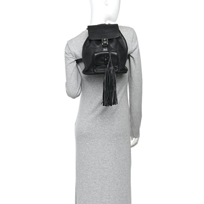 Calfskin Small Bamboo Backpack Black