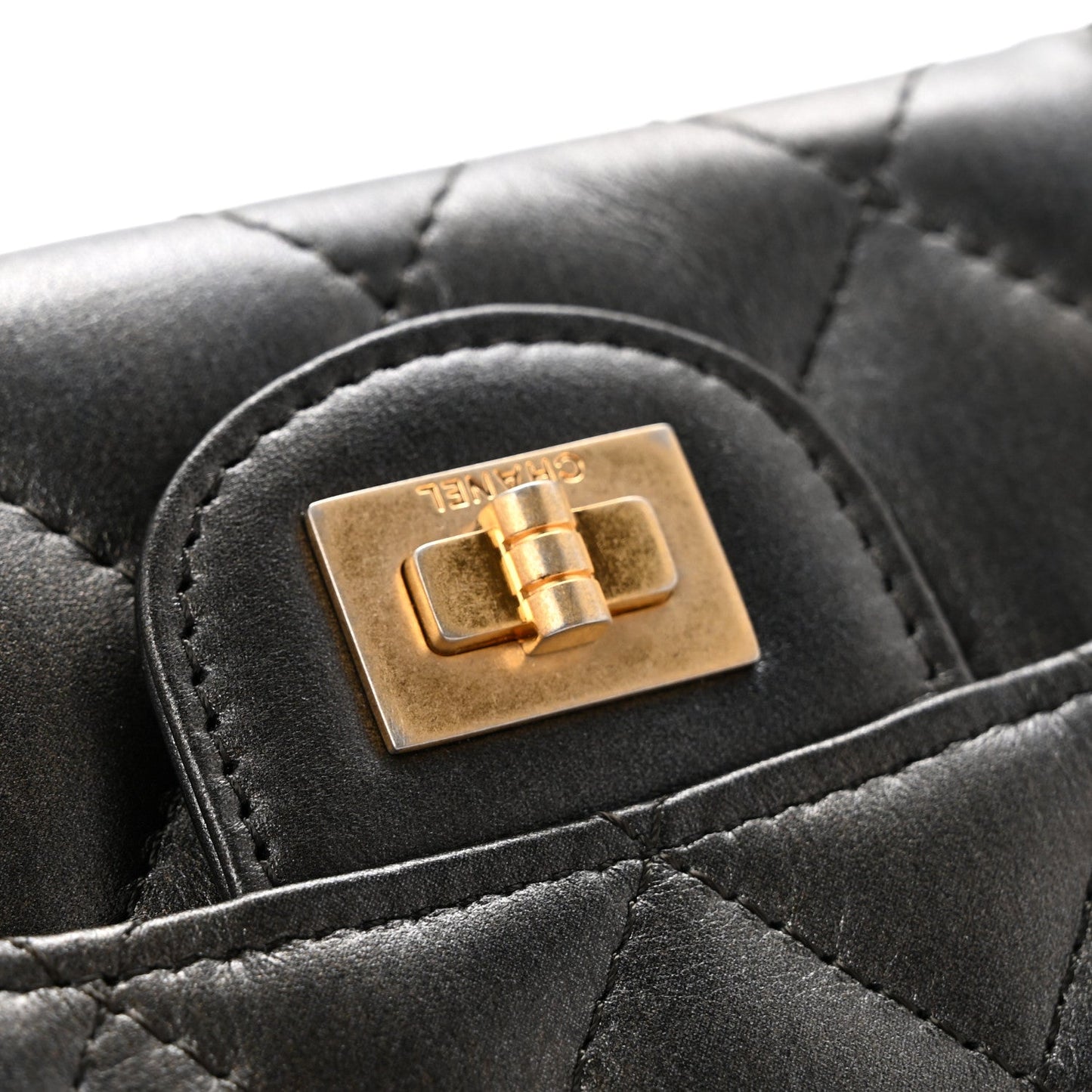 Metallic Calfskin Quilted Reissue Card Holder Wallet Charcoal
