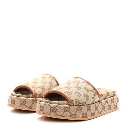 Original GG Canvas Monogram Womens GG Platform Sandals 36.5 Beige Ebony Sundial