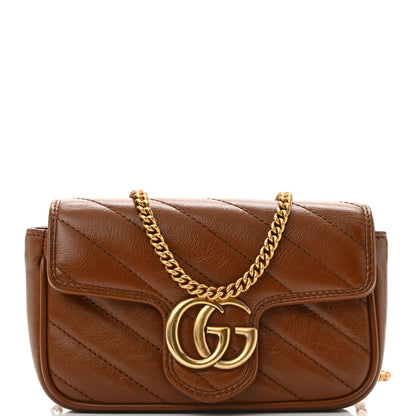 Azalea Calfskin Matelasse Diagonal Super Mini GG Marmont Shoulder Bag Cuir