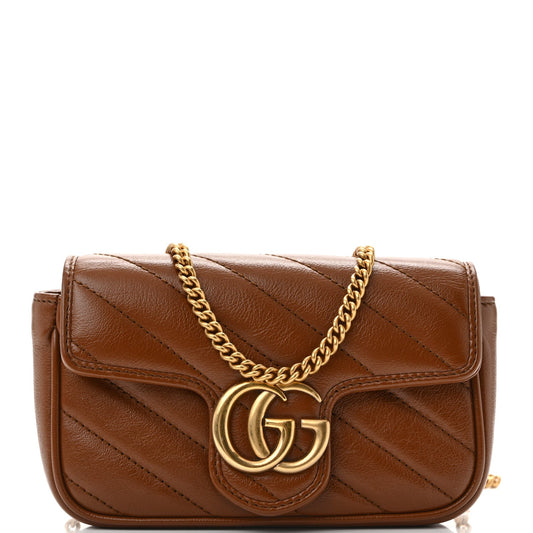 Azalea Calfskin Matelasse Diagonal Super Mini GG Marmont Shoulder Bag Cuir