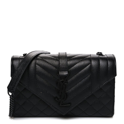 Grain De Poudre Textured Mixed Matelasse Triquilt Small Monogram Monochrome Satchel Black