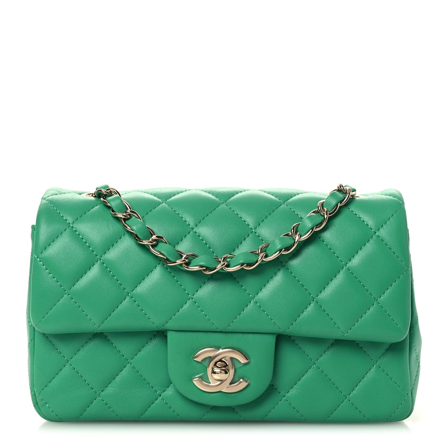 Lambskin Quilted Mini Rectangular Flap Green